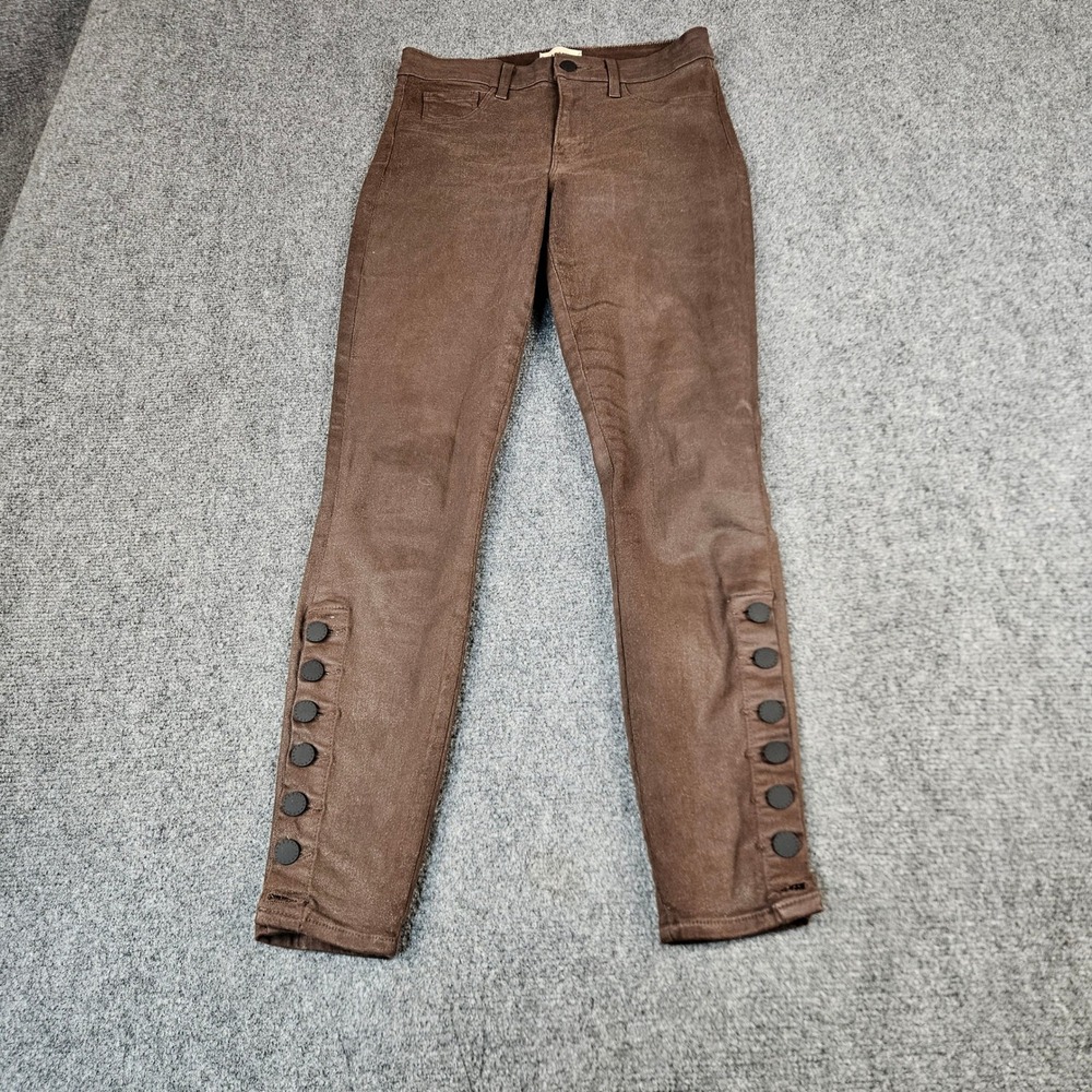 L'AGENCE Piper High Rise Skinny Jeans Espresso Coated Brown Button Ankle 27